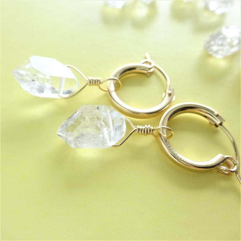 14kgf*Herkimerdiamond hoop pierced earring / earring - 耳环/耳夹 - 宝石 透明