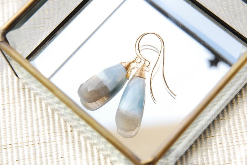 Larger Blue Opal Earrings no.8 14 kgf - 耳环/耳夹 - 半宝石 蓝色