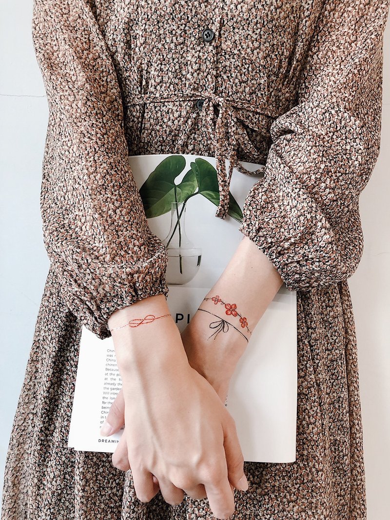 幸運繩-2入紋身貼紙 原創手繪設計 - 纹身贴 - 纸 红色