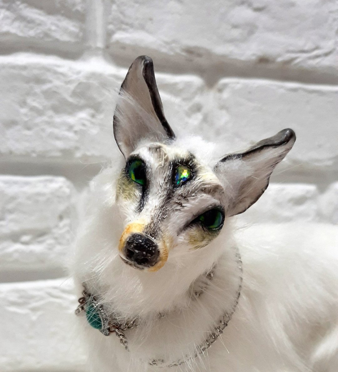 Fox art doll animal realistic, OOAK Fantasy creature toy plush - 玩偶/公仔 - 其他材质 白色