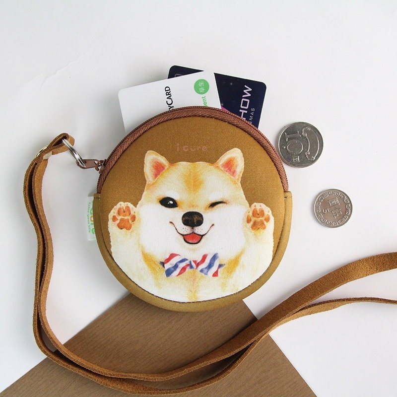 i money 咖啡色  颈绳零钱包 手绘风 - H7.领带柴犬 狗 - 零钱包 - 防水材质 咖啡色