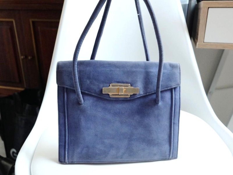 巴黎Alexandrine紫蓝色绒面手提袋 - 手提包/手提袋 - 丝．绢 蓝色