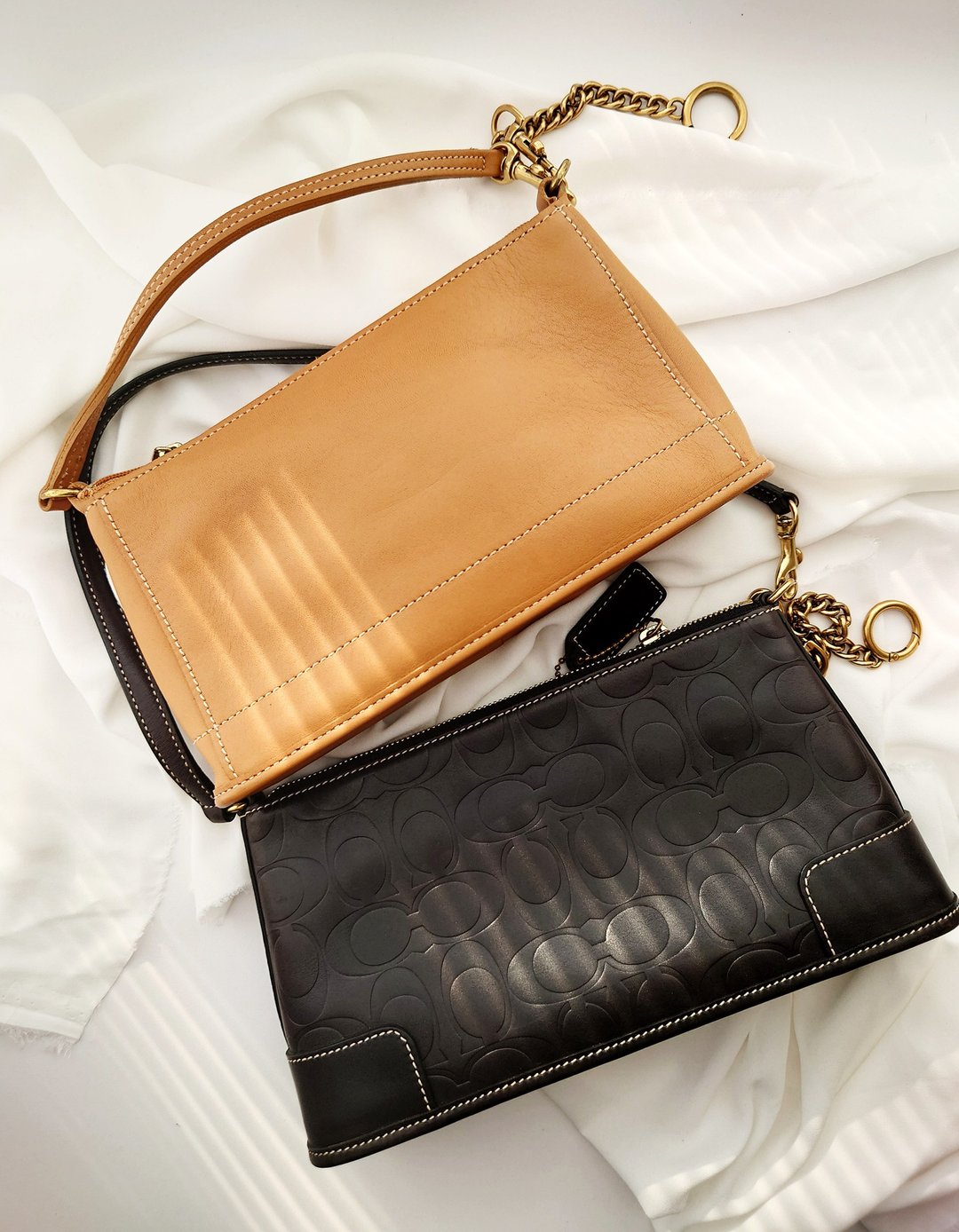 中古美品 COACH 棕橘牛皮 单肩袋单肩包麻将包腋下包手提包手拿包 - 侧背包/斜挎包 - 防水材质 橘色