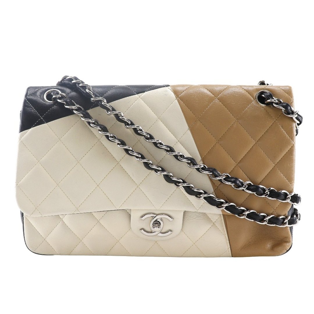 [日本直送] CHANEL Deca Matelasse 30 链条单肩包，双翻盖，小牛皮，黑色/白色/棕色，女士 [二手] - 侧背包/斜挎包 - 真皮 黑色
