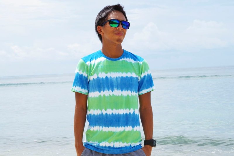 Men's Tie Dye crew neck stretch T-shirt <Ocean Green> - 男装上衣/T 恤 - 其他材质 蓝色