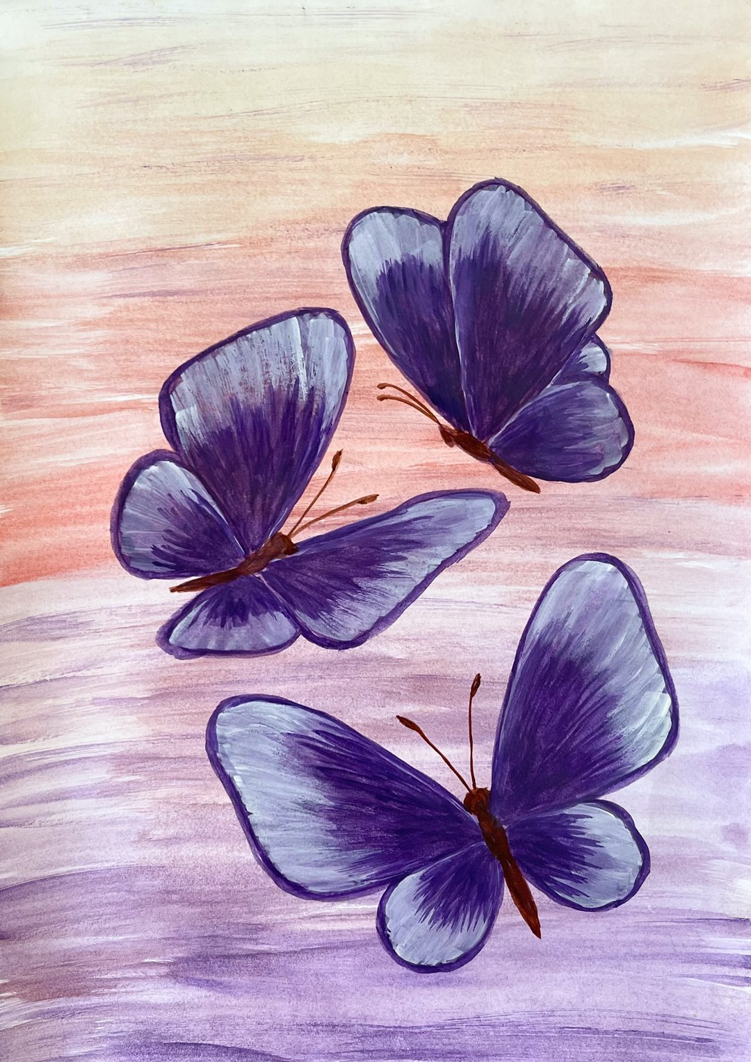 Purple butterflies on a lilac-peach background. Watercolor. - 墙贴/壁贴 - 纸 