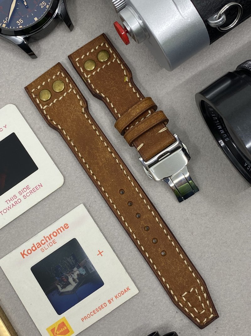 咖啡色复古风皮革飞行员腕表带22mm 20mm 表带订制 IWC Big Pilot - 表带 - 真皮 咖啡色