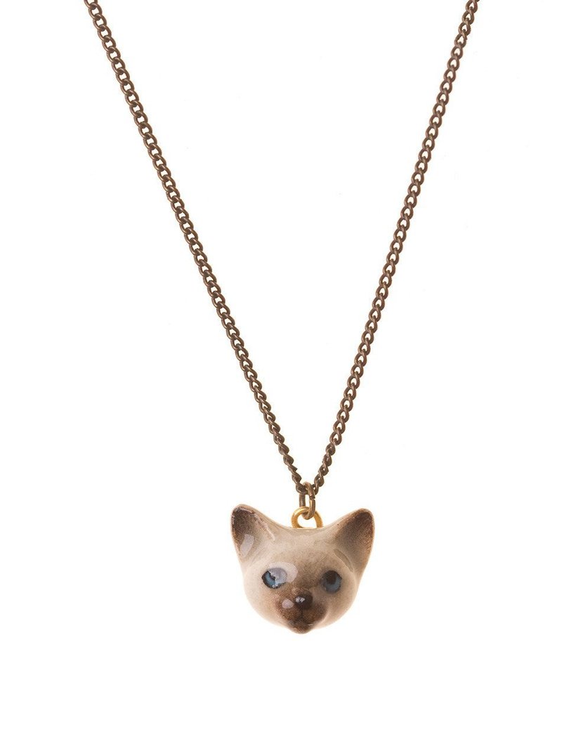 AndMary 手绘瓷项链-暹罗猫 礼盒装 Siamese Cat Necklace - 项链 - 瓷 咖啡色