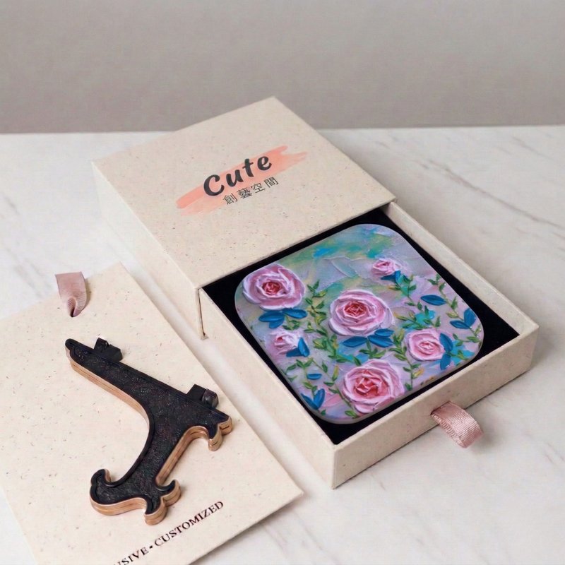 艺术家陶瓷杯垫支架礼盒组 | 玫瑰花园 - 杯垫 - 陶 粉红色
