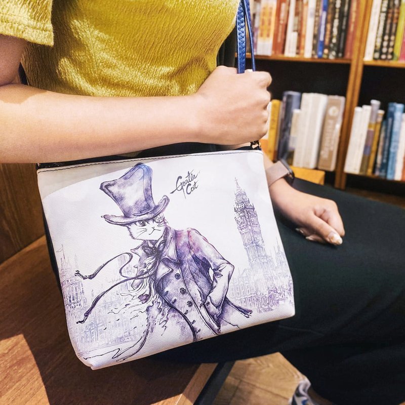 侧背包 | 斜背包 | 防泼水 - 迷雾伦敦 •福尔摩斯猫 - 侧背包/斜挎包 - 人造皮革 灰色