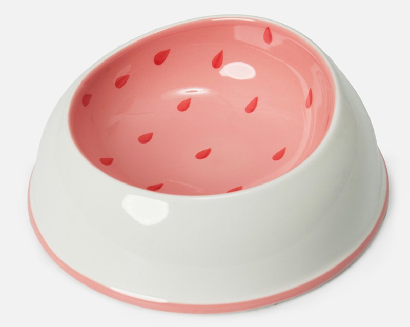 【喂食饭盆】大小型犬/斜口水果盆 - 碗/碗架 - 陶 粉红色