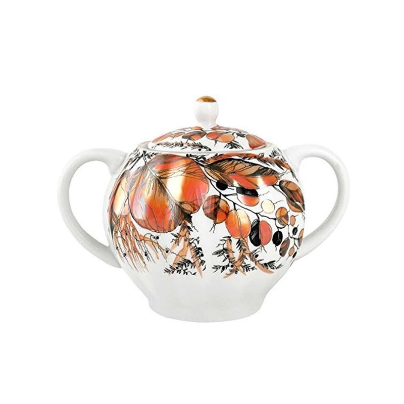 俄罗斯Imperial Porcelain夕阳花园22K金手工450ml糖罐(5盎司) - 茶具/茶杯 - 瓷 金色