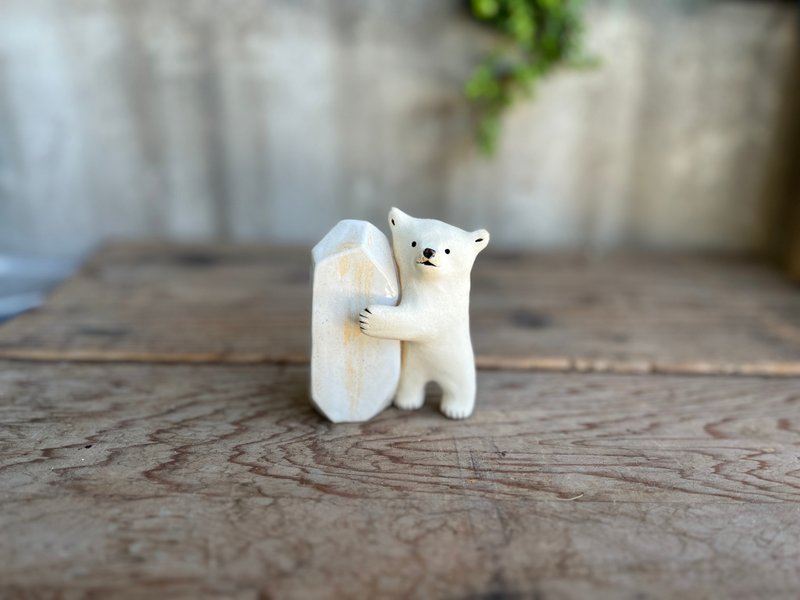 青年北极熊与冰2 - 摆饰 - 陶 白色