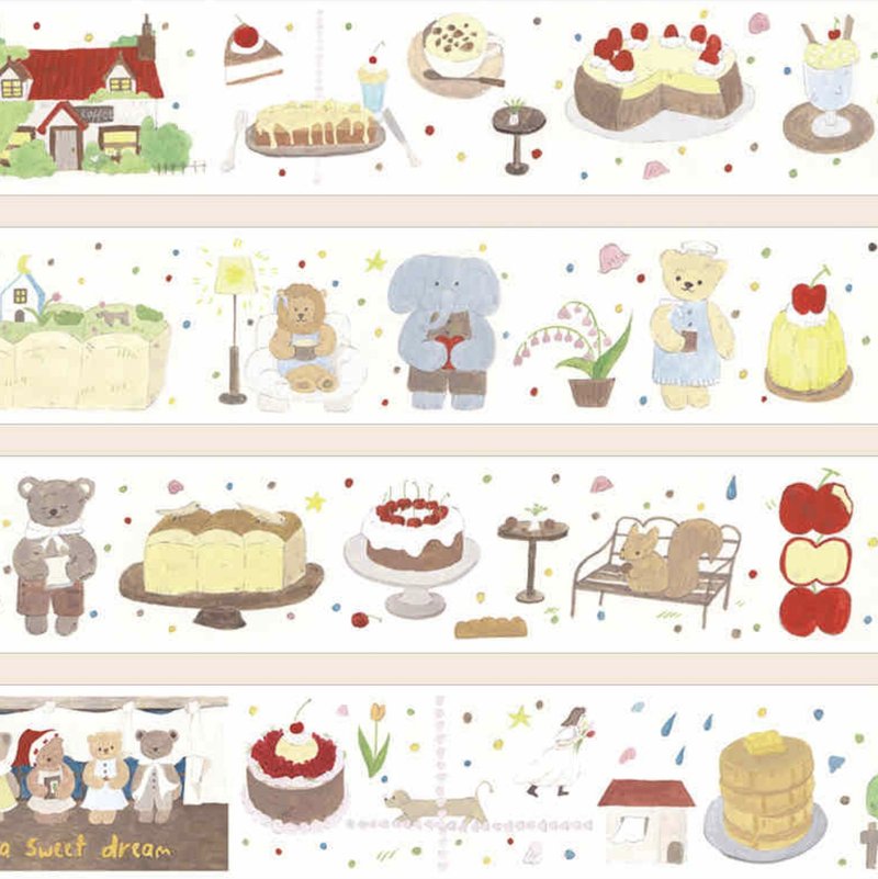 林中咖啡店 小動物們的会食 塩顏繪畫 和紙膠帶 10米卷 - 纸胶带 - 其他材质 黑色