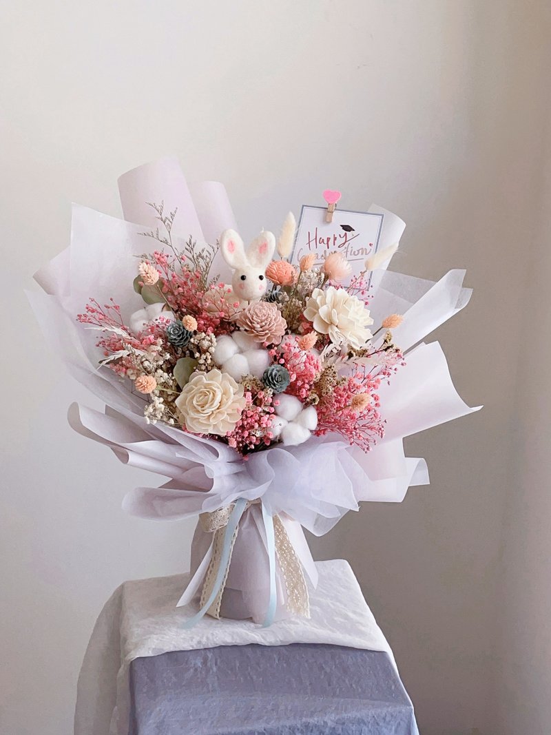 【干燥花不凋花】可爱兔粉红色不凋湳天星花束 - 干燥花/捧花 - 植物．花 粉红色