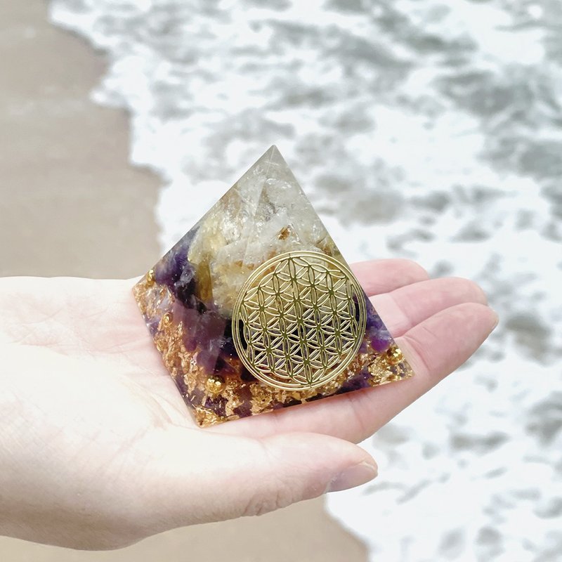 【白水晶+黄水晶+紫水晶】奥根能量塔Orgonite (6cm/5cm) - 摆饰 - 水晶 