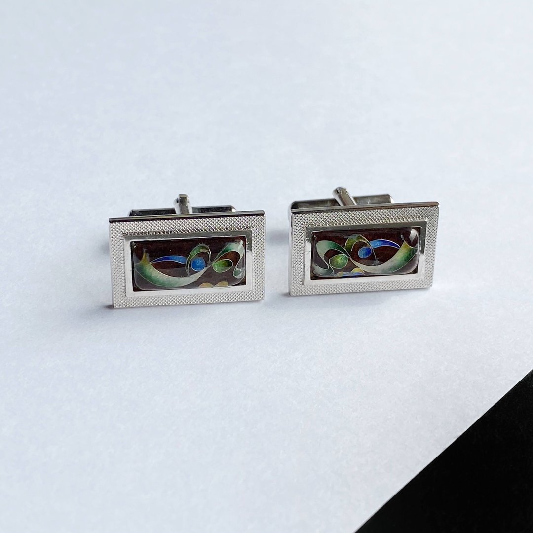 Tiny Ribbon [Brown Brown] Cloisonne Cufflinks Cufflinks Pure Silver Cloisonne - 袖扣 - 其他材质 咖啡色