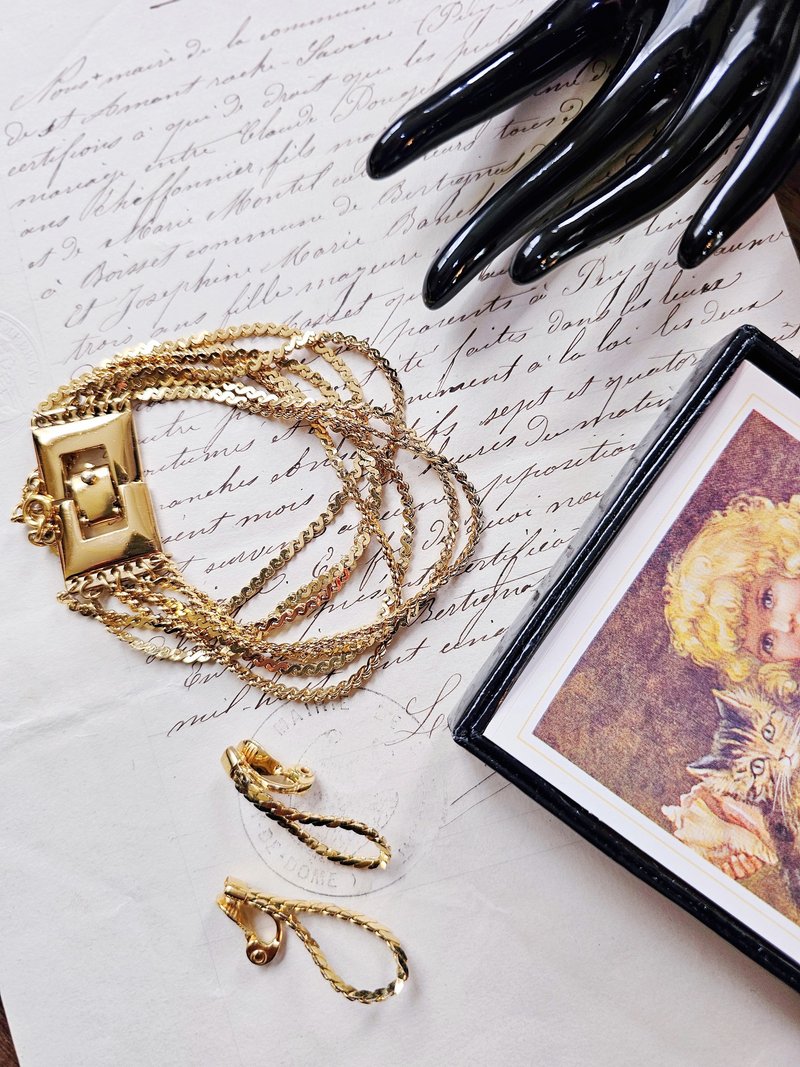 MONET多层次镀金手链耳夹套组【美国古董老件时尚珠宝】 - 耳环/耳夹 - 其他金属 金色