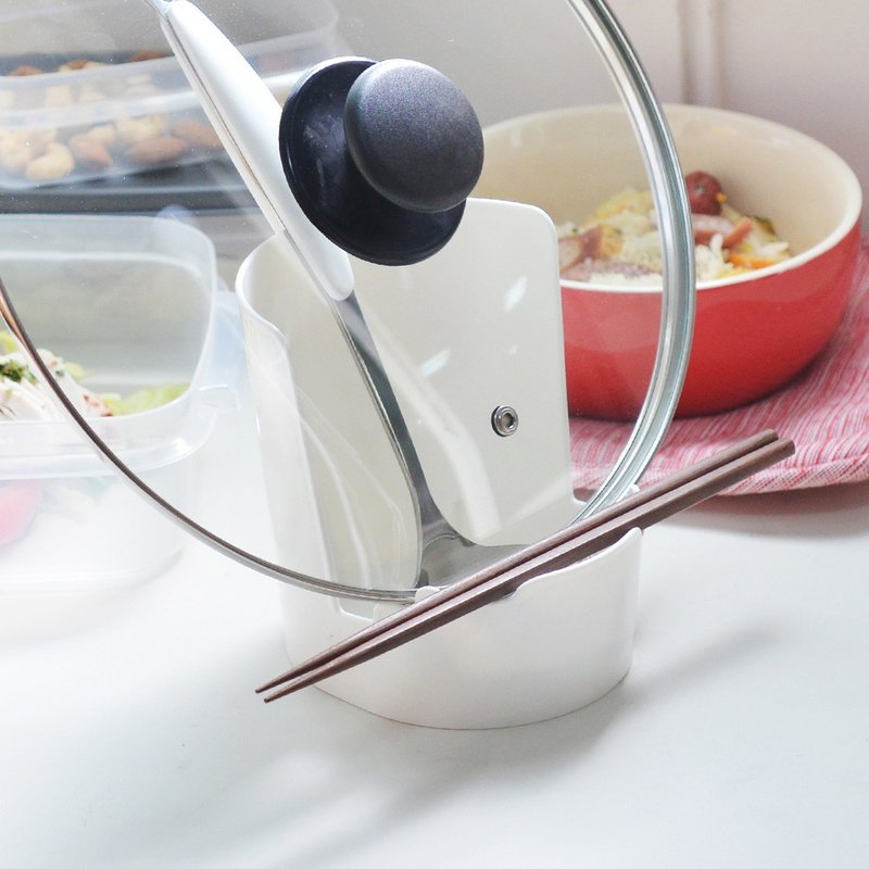 日本inomata 日制厨房餐具/汤杓/饭匙/锅盖/砧板立架 - 收纳用品 - 塑料 白色