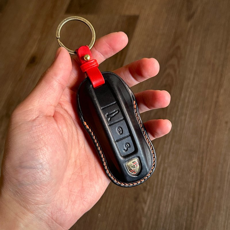 保时捷 汽车钥匙皮套 Porsche Macan Cayenne Taycan 911 997 - 钥匙链/钥匙包 - 真皮 黑色