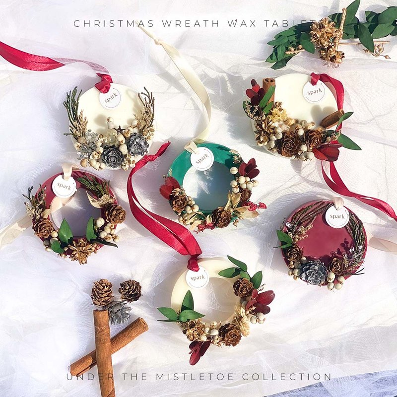圣诞花圈香氛蜡片 | 手工香氛蜡片 - 蜡烛/烛台 - 蜡 红色
