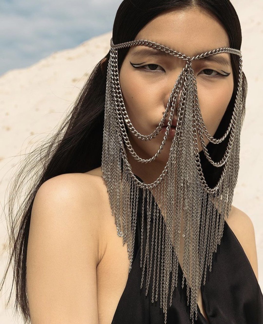 Chain Mask Latisha, Face Accessory, Silver Face Mask - 口罩 - 其他金属 银色
