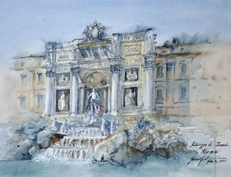 罗马特雷维喷泉手绘水彩画(含画框) - 海报/装饰画/版画 - 纸 