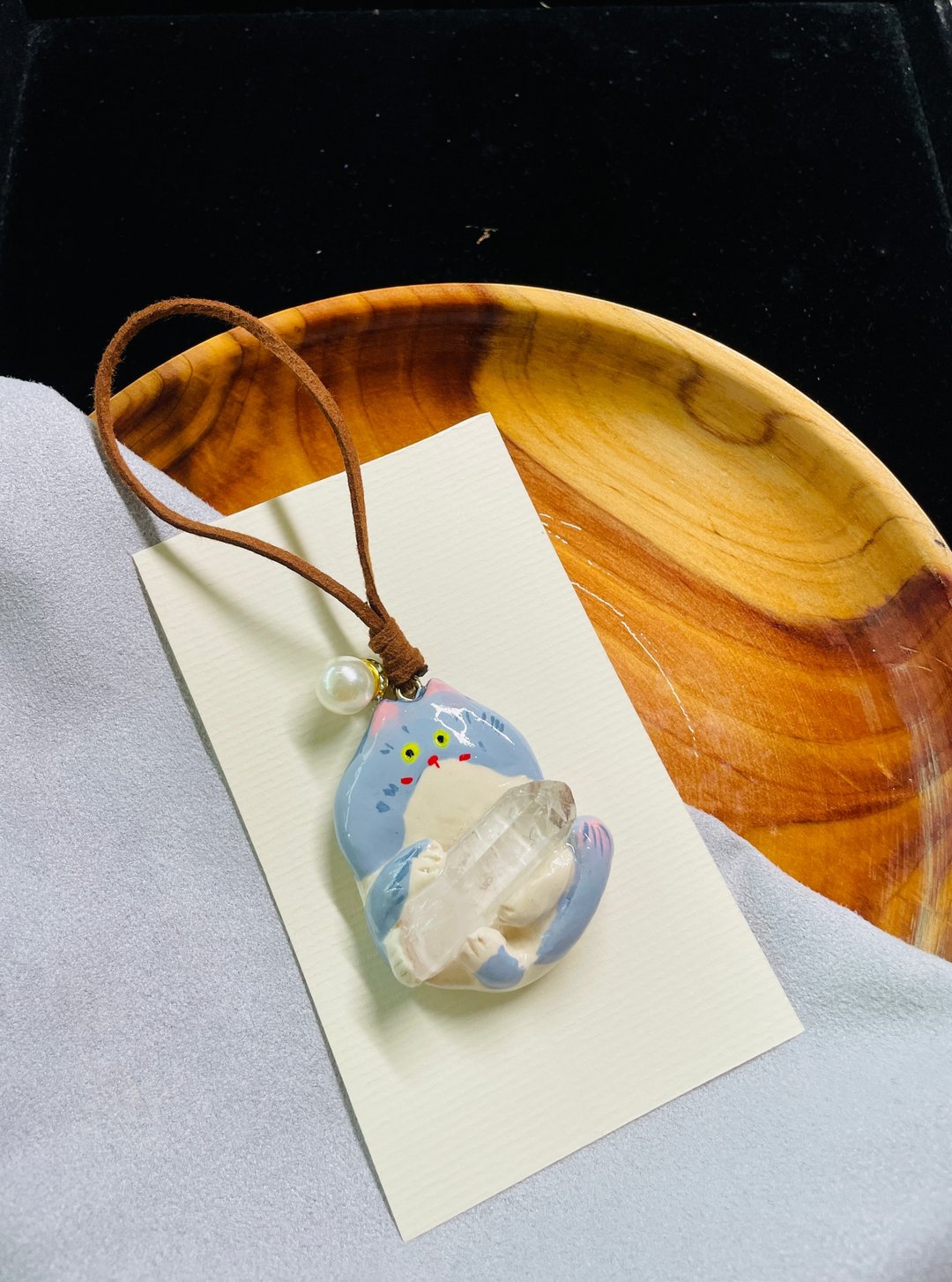 能量守护喵喵手作疗愈吊饰 白水晶/礼物/可爱 - 吊饰 - 水晶 蓝色