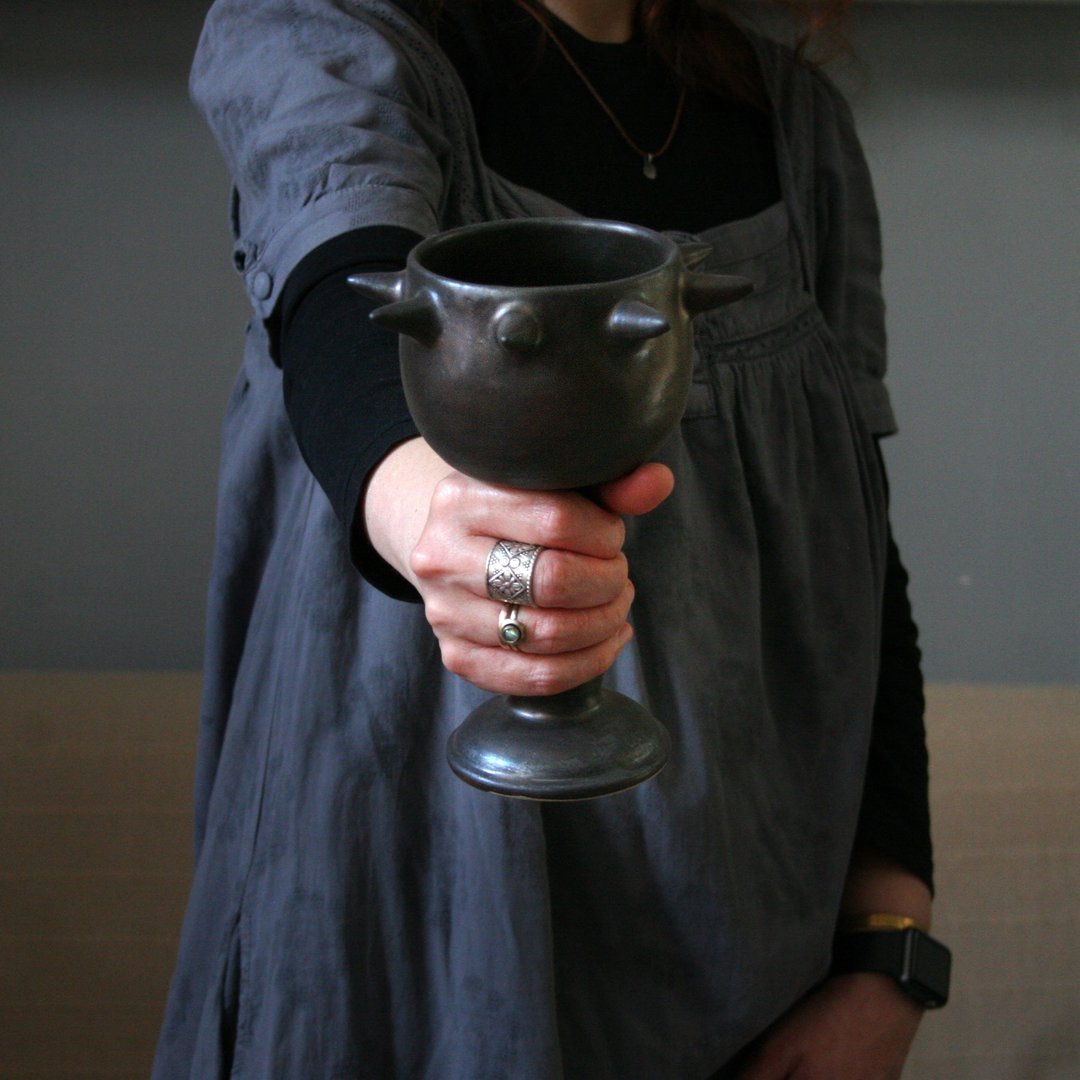 Ceramic goblet Handmade pottery goblet Wine glass vampire goblet Medieval goblet - 酒杯/酒器 - 陶 多色