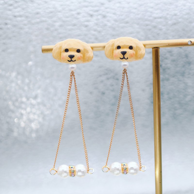 现货限量款 | 小脸红红的奶油贵妇犬 | 耳针耳夹 - 耳环/耳夹 - 粘土 