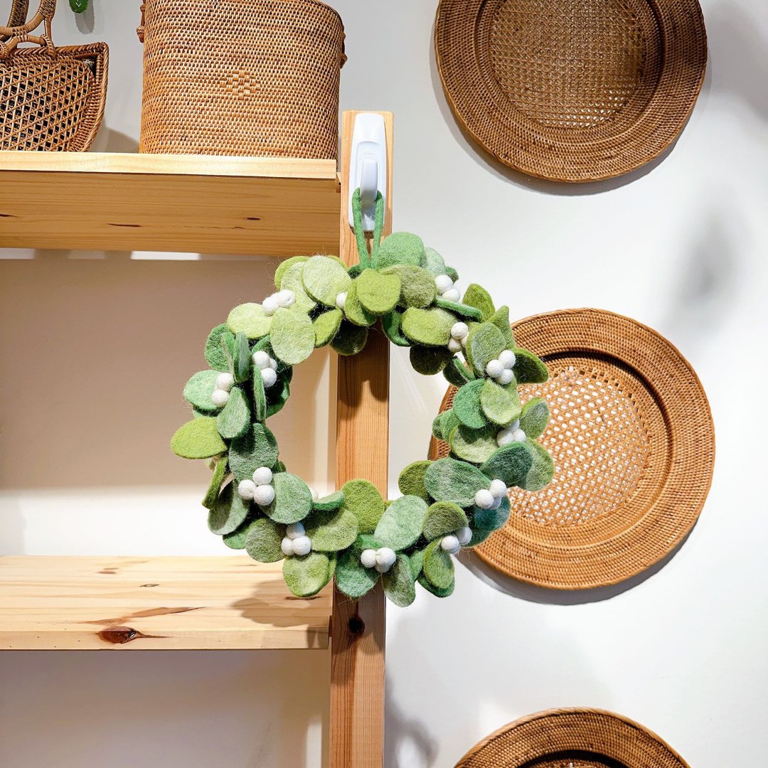 【福利品出清】圣诞花圈样品 直径23cm 绿色檞寄生 槲寄生花圈 - 墙贴/壁贴 - 羊毛 