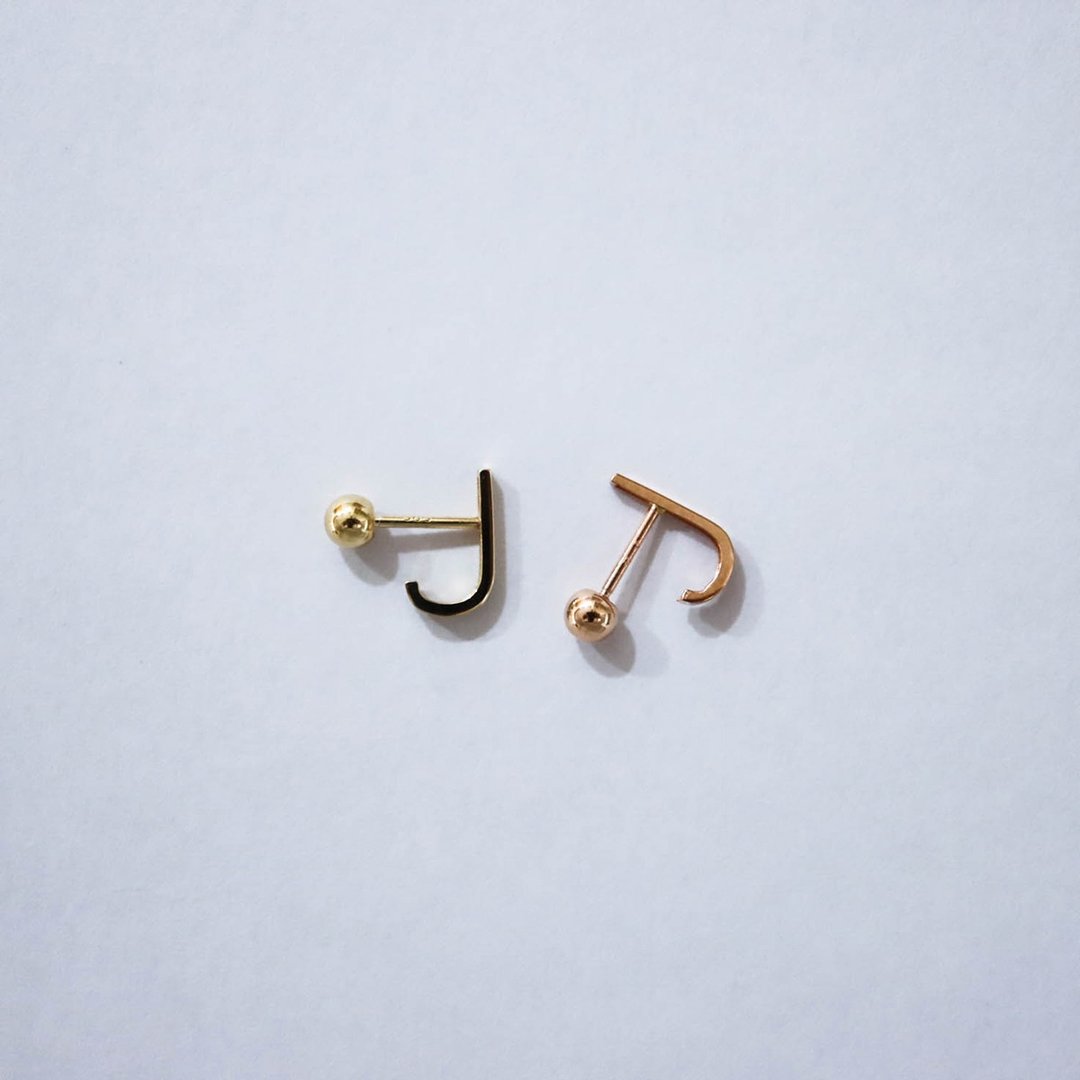 转珠 14K J型耳环 黄K金 玫瑰金 锁珠耳环 可戴洗澡 - 耳环/耳夹 - 贵金属 