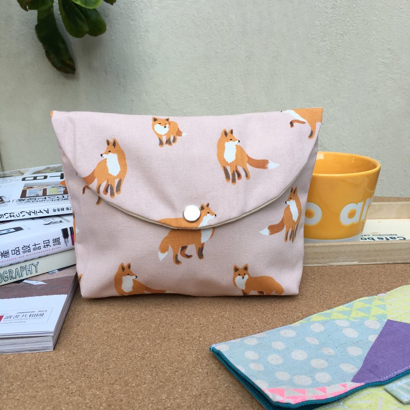 秋季 狐狸收纳包 化妆包 - 化妆包/杂物包 - 棉．麻 粉红色