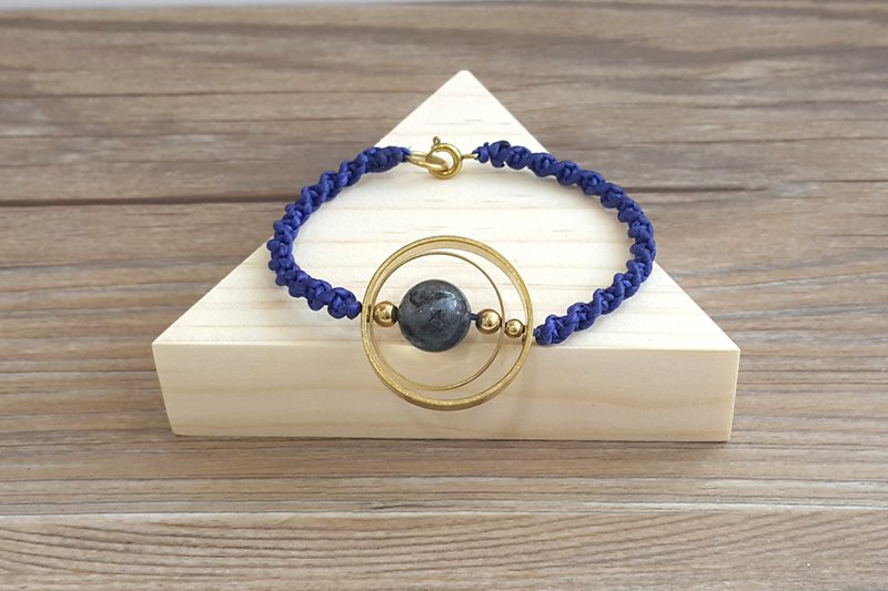 Misssheep-[H26]泰国蜡线编织深蓝色线黄铜拉长石手环 - 手链/手环 - 其他材质 蓝色