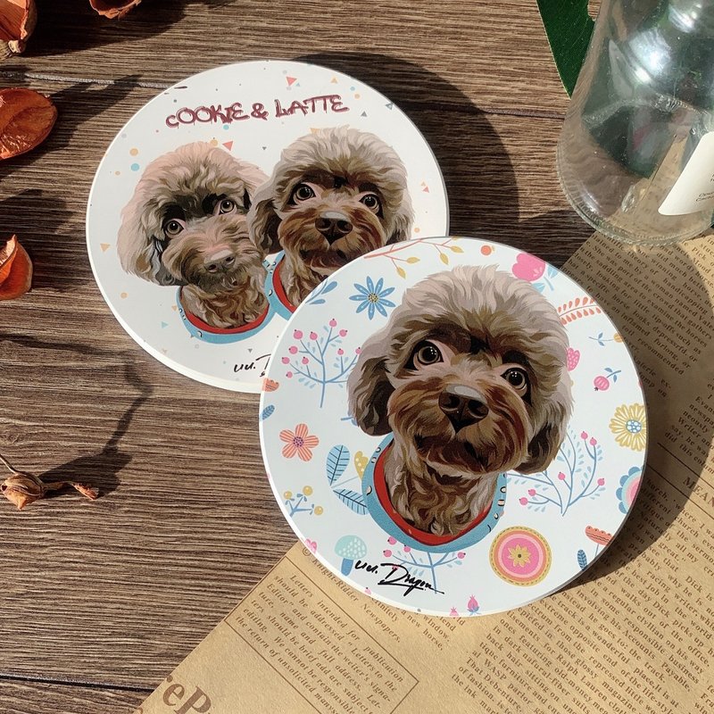 【定制化手绘宠物】 陶瓷吸水杯垫 (5入) - 订制抱枕/饰品 - 陶 白色