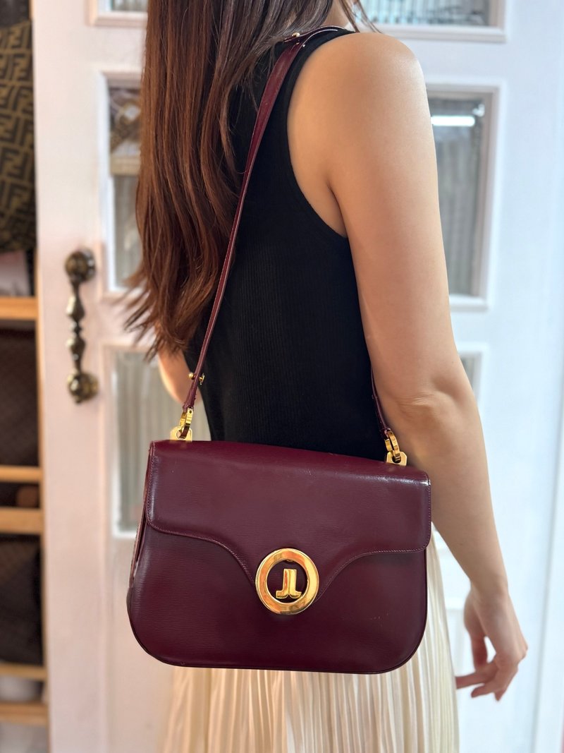 中古美品 Lanvin 浪凡牛皮两用包包 法国制造 酒红色 真皮包包 - 侧背包/斜挎包 - 真皮 红色