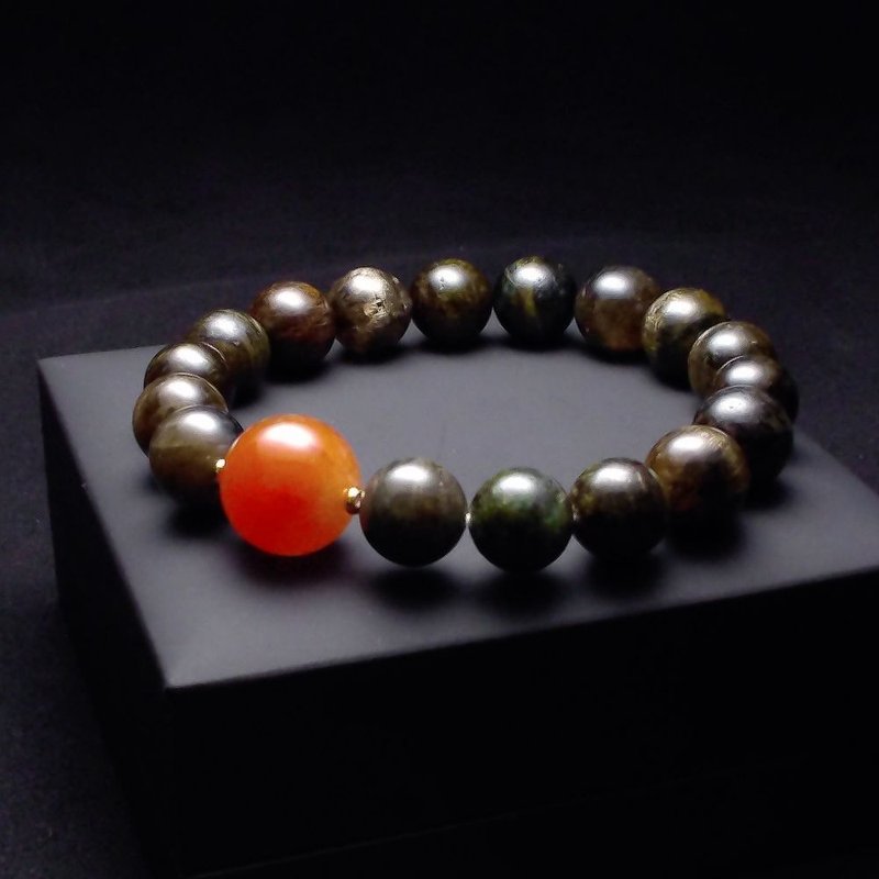 红兔毛14.9mm 猫眼绿碧玺11+mm  QBR-00124 - 手链/手环 - 水晶 