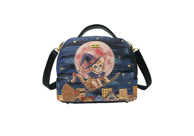 斜背包 手提  / 真皮 / 布防泼水 平织缇花 魔女小星猫 婕咪 - 手提包/手提袋 - 其他材质 