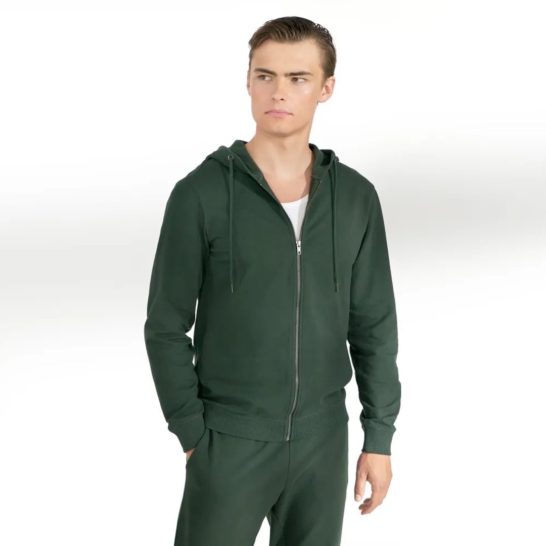 北欧极简 - Zip Hoodie 经典拉链连帽外套 -森林绿 - 男装外套 - 棉 绿色