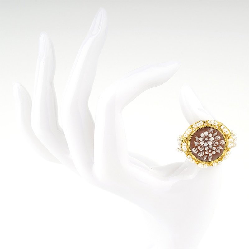 意大利手工贝雕轻珠宝_CI_A900_4G - 戒指 - 纯银 金色