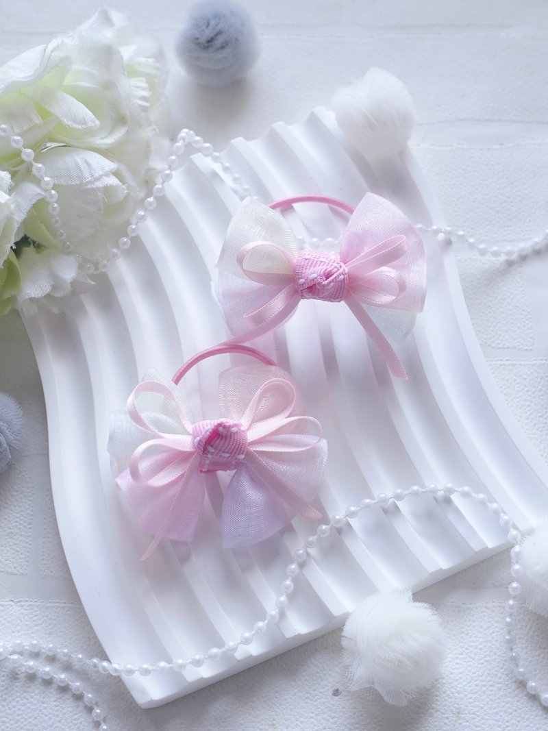 渐变色蝴蝶结发圈 儿童发饰  发夹 一对庄 1 pair - 发饰 - 其他材质 