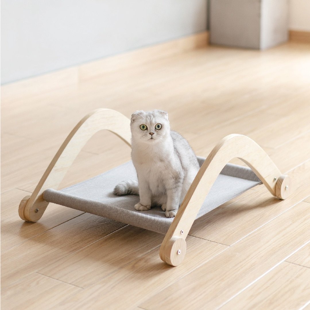 猫窝 回旋镖 推车 宠物窝 实木 猫床 四季通用 猫用品 - 床垫/笼子 - 木头 卡其色