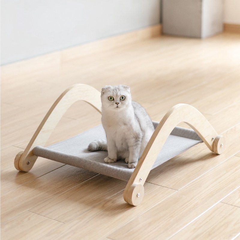 猫窝 回旋镖 推车 宠物窝 实木 猫床 四季通用 猫用品 - 床垫/笼子 - 木头 卡其色