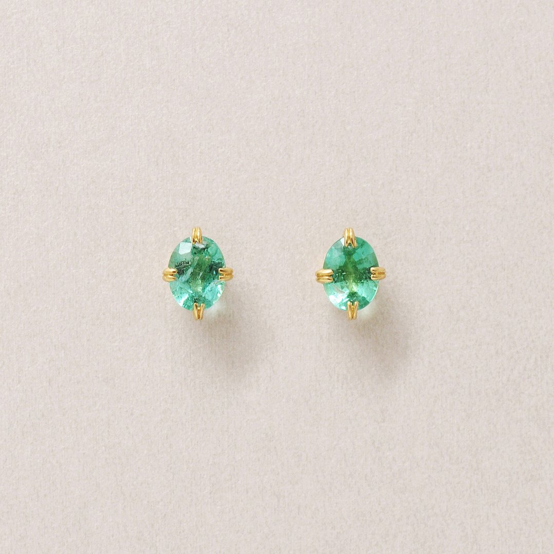 【Second Earrings】 18K 祖母绿椭圆形耳环 (黄金) - 耳环/耳夹 - 贵金属 