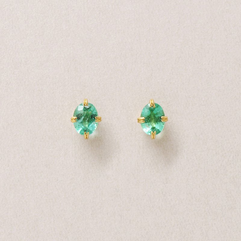 【Second Earrings】 18K 祖母绿椭圆形耳环 (黄金) - 耳环/耳夹 - 贵金属 