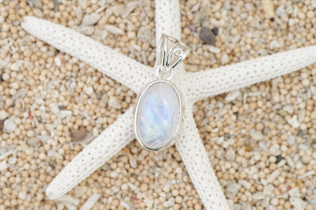 Pendant Rainbow Moonstone - 项链 - 宝石 蓝色