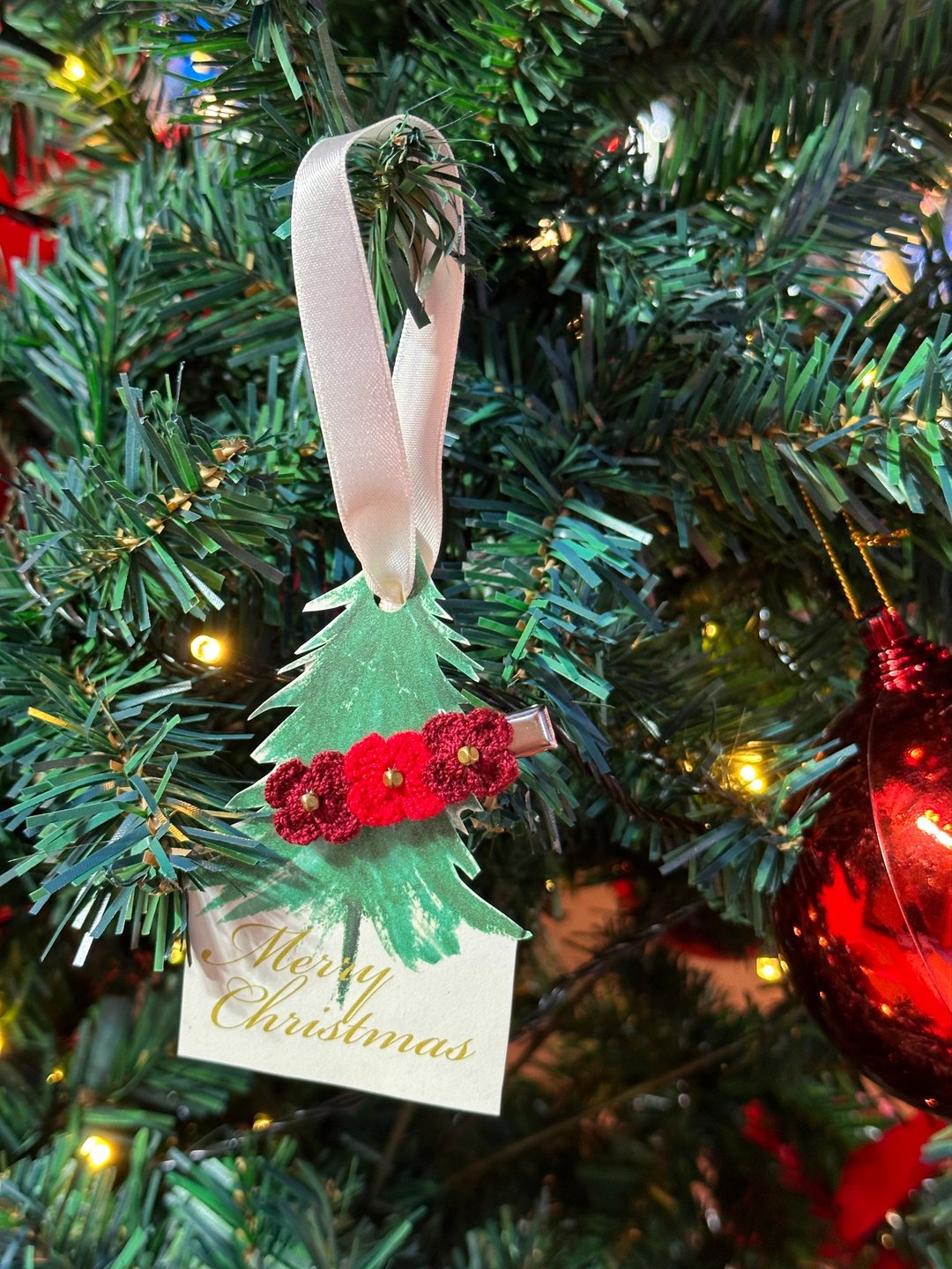 Christmas Tree Ornament Hair clip gift crochet no.9 - 发饰 - 绣线 红色