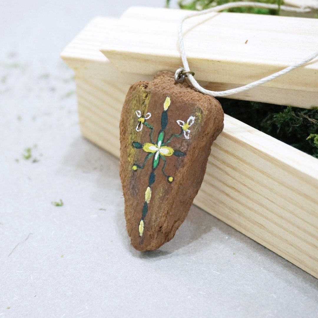 木块 自然 手绘图案 项链 颈链 Upcycling 升级再造 - 颈链 - 木头 绿色