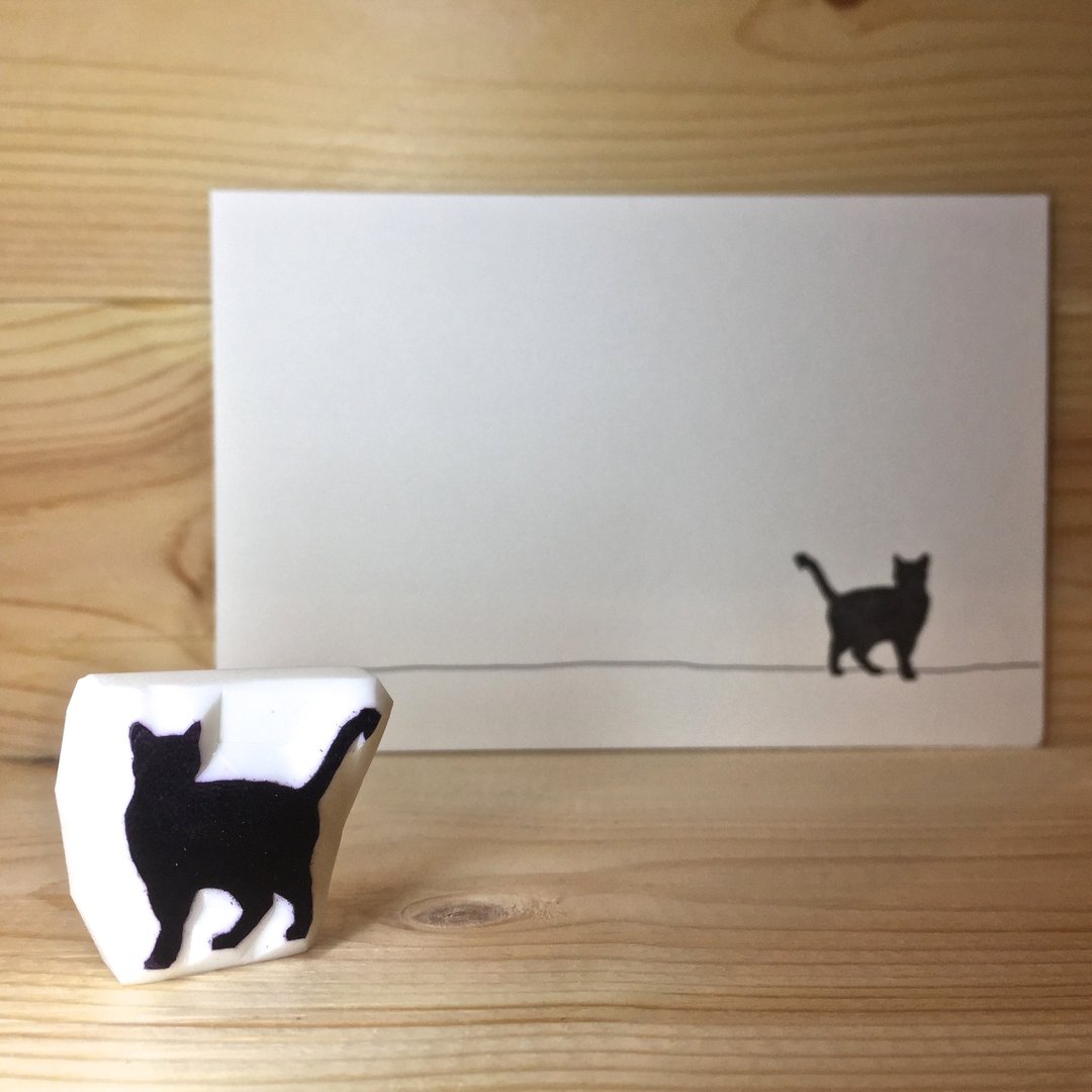 猫剪影(A款)印章连明信片 - 印章/印台 - 橡胶 白色