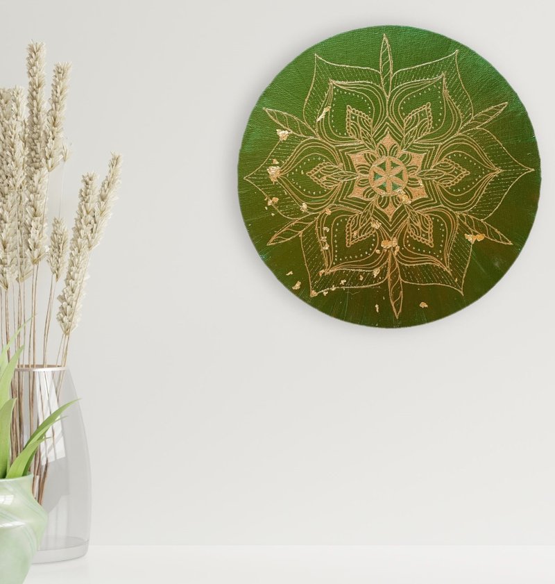 Golden mandala painting Seed of Life sacred symbol Spiritual home decor - 墙贴/壁贴 - 压克力 绿色